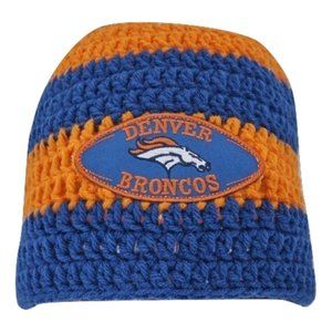 Women’s Homemade Hand Crocheted Orange & Blue Flower Beanie Winter Hat Broncos